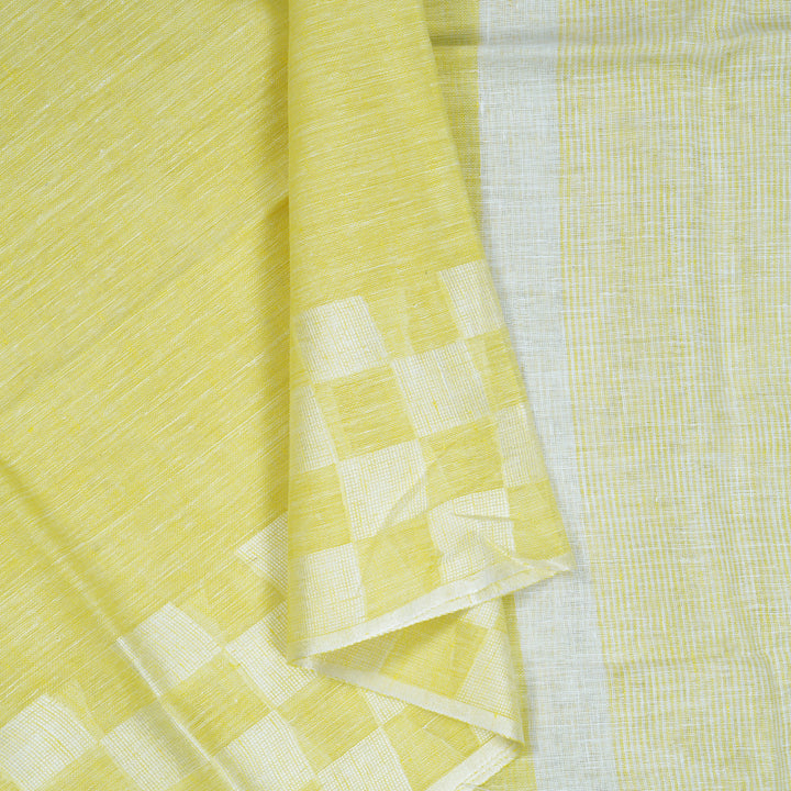 Hayagrivas Lemon Yellow Handloom Linen Saree KSBE147C11-3