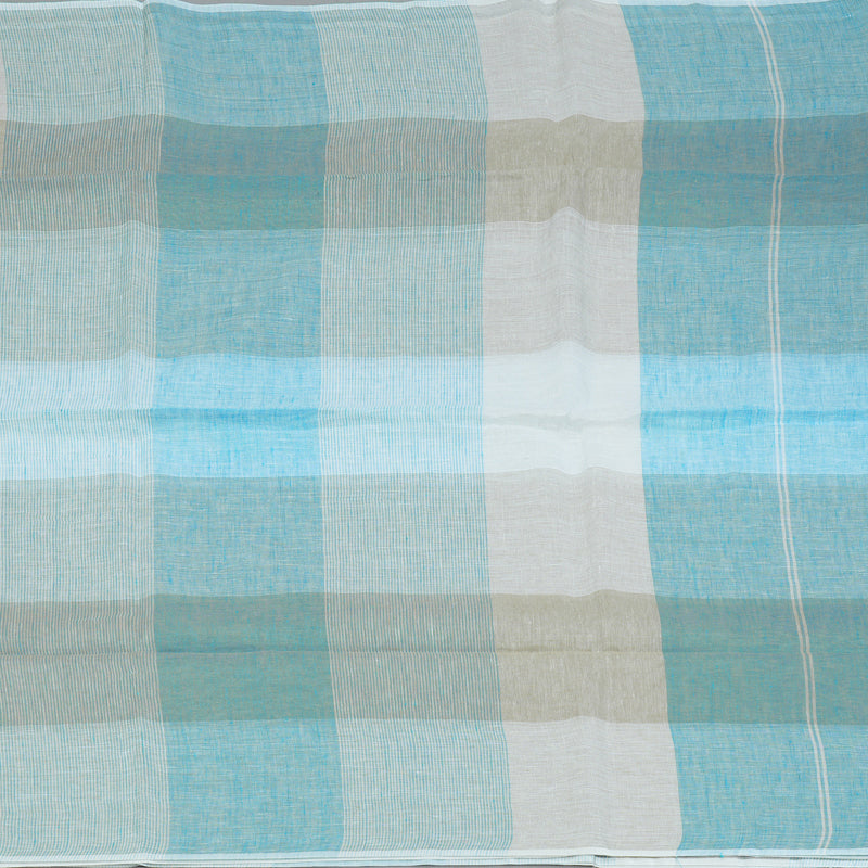 Hayagrivas Sky Blue & Grey Checks Handloom Linen Saree KSBE147C12-1