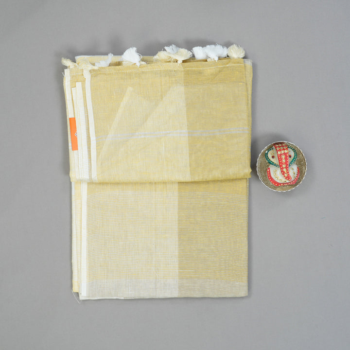 Hayagrivas Yellow & Grey Checks Handloom Linen Saree KSBE147C12-2