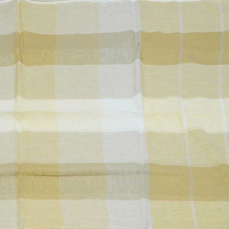 Hayagrivas Yellow & Grey Checks Handloom Linen Saree KSBE147C12-2