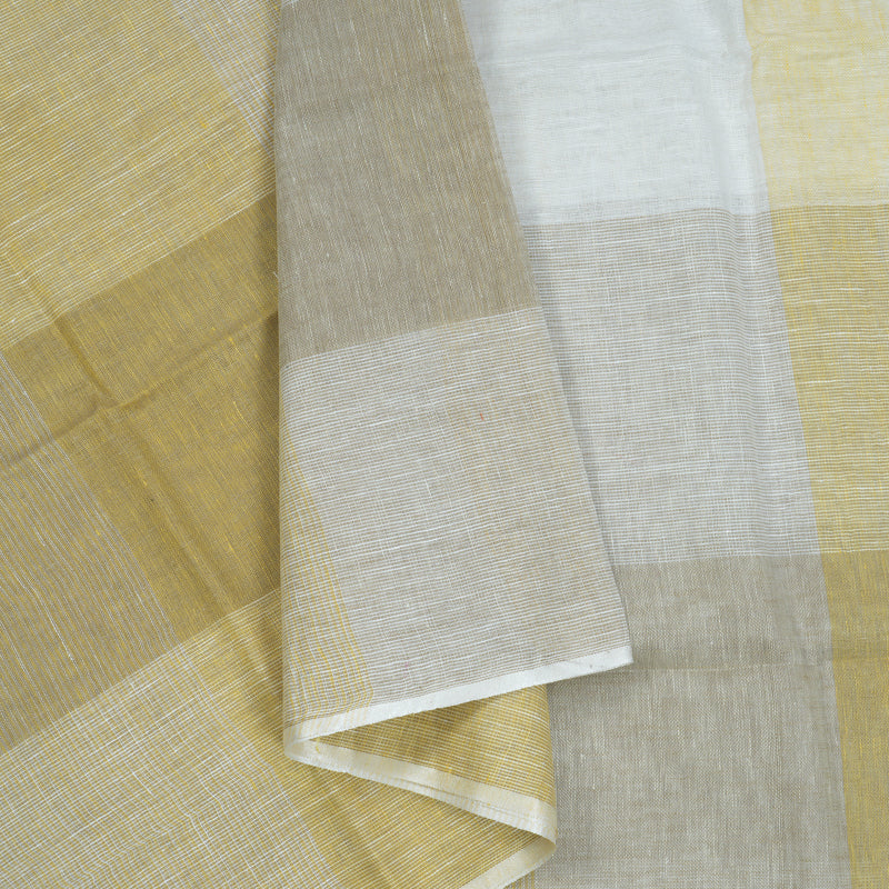 Hayagrivas Yellow & Grey Checks Handloom Linen Saree KSBE147C12-2