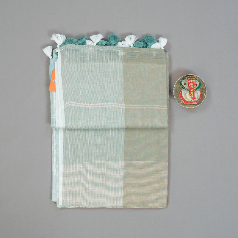 Hayagrivas Powder Blue Checks Handloom Linen Saree KSBE147C12-4