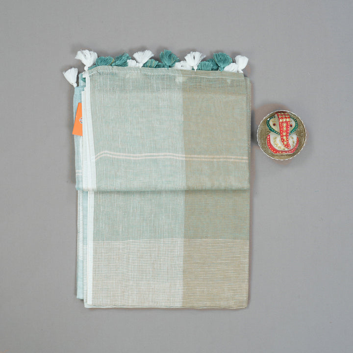 Hayagrivas Powder Blue Checks Handloom Linen Saree KSBE147C12-4