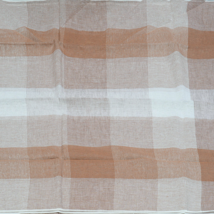 Hayagrivas Light Brown & White Checks Handloom Linen Saree KSBE147C12-5