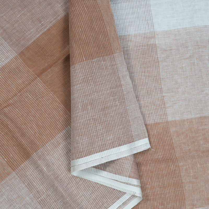 Hayagrivas Light Brown & White Checks Handloom Linen Saree KSBE147C12-5