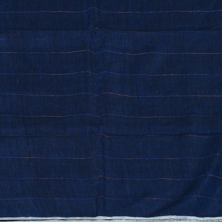 Hayagrivas Dark Blue Handloom Linen Saree KSBE147C3-1
