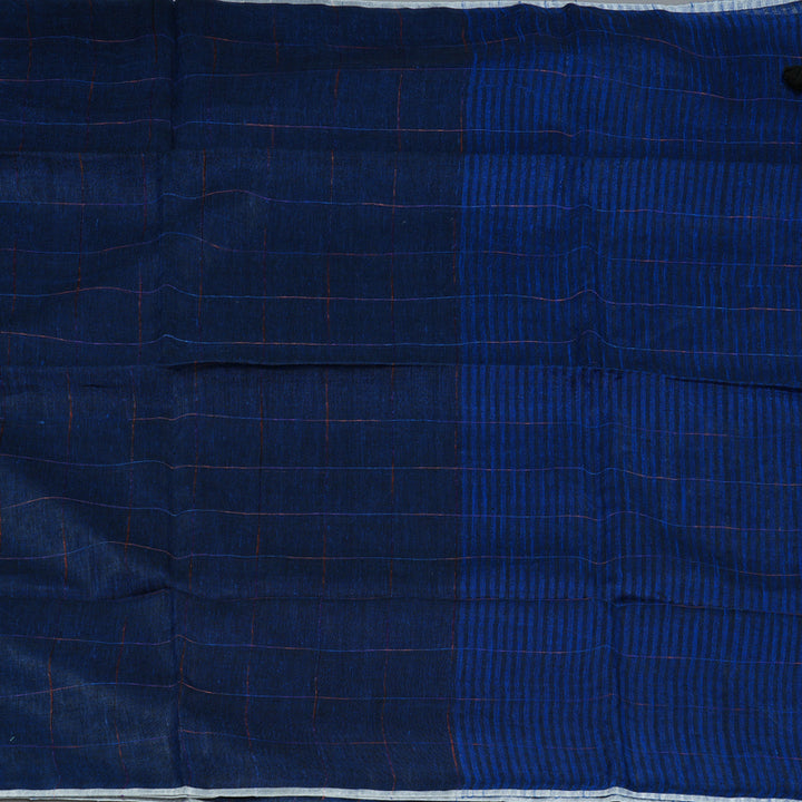 Hayagrivas Dark Blue Handloom Linen Saree KSBE147C3-1