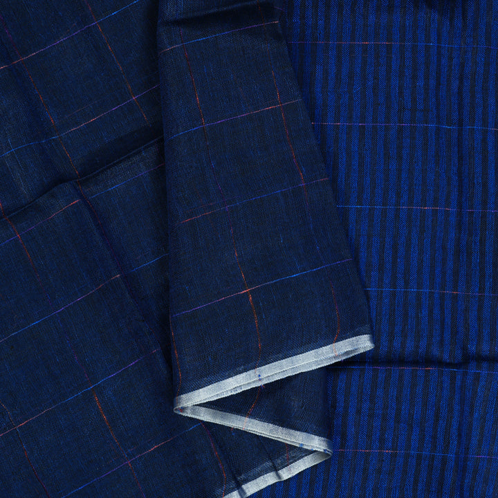 Hayagrivas Dark Blue Handloom Linen Saree KSBE147C3-1