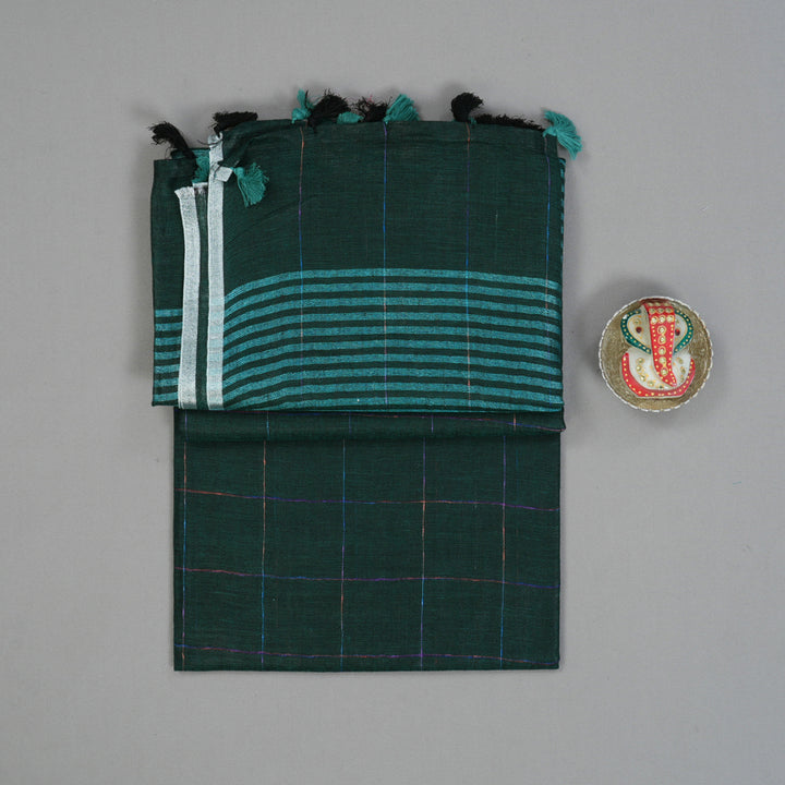 Hayagrivas Peacock Green Handloom Linen Saree KSBE147C3-3