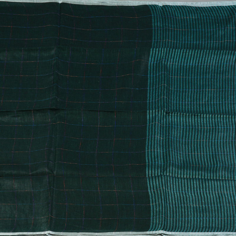Hayagrivas Peacock Green Handloom Linen Saree KSBE147C3-3