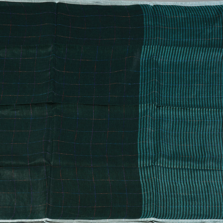 Hayagrivas Peacock Green Handloom Linen Saree KSBE147C3-3