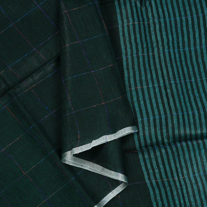 Hayagrivas Peacock Green Handloom Linen Saree KSBE147C3-3