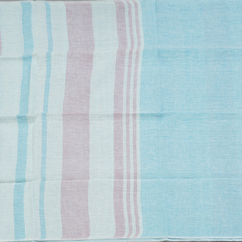 Hayagrivas Sky Blue, White & Baby Pink Stripes Handloom Linen Saree KSBE147C5-2