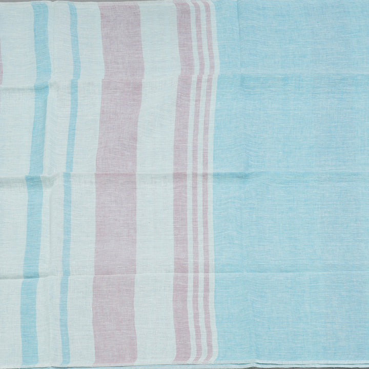 Hayagrivas Sky Blue, White & Baby Pink Stripes Handloom Linen Saree KSBE147C5-2