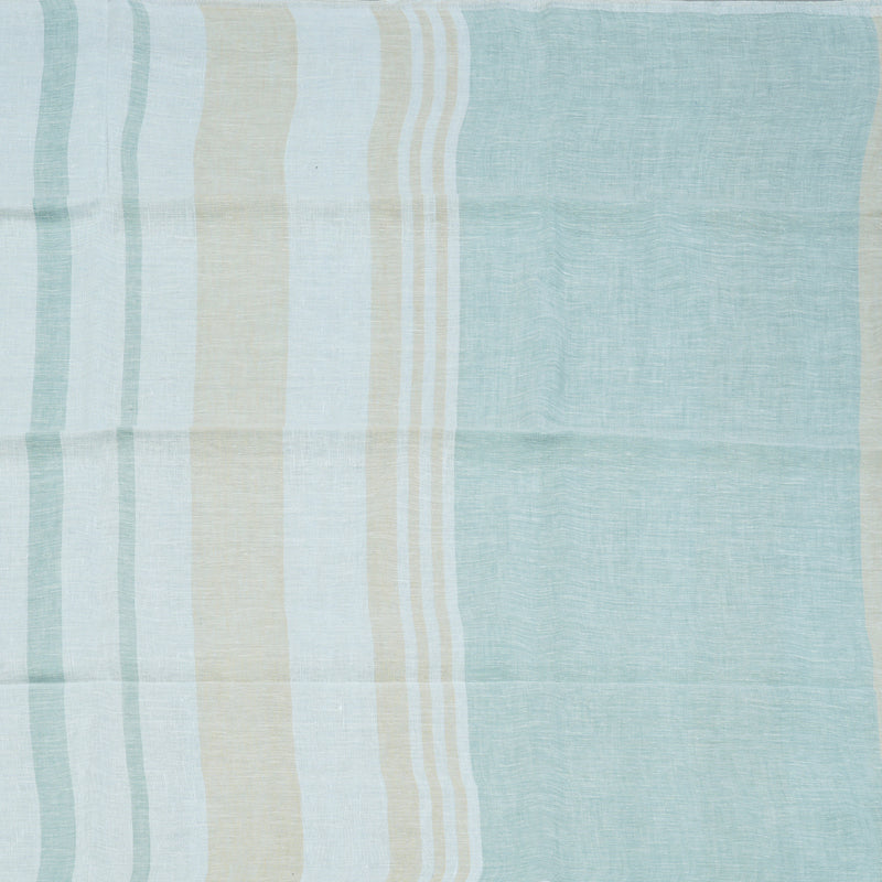 Hayagrivas Powder Blue, White & Cream Stripes Handloom Linen Saree KSBE147C5-3