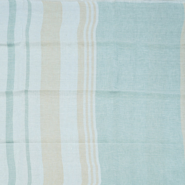 Hayagrivas Powder Blue, White & Cream Stripes Handloom Linen Saree KSBE147C5-3