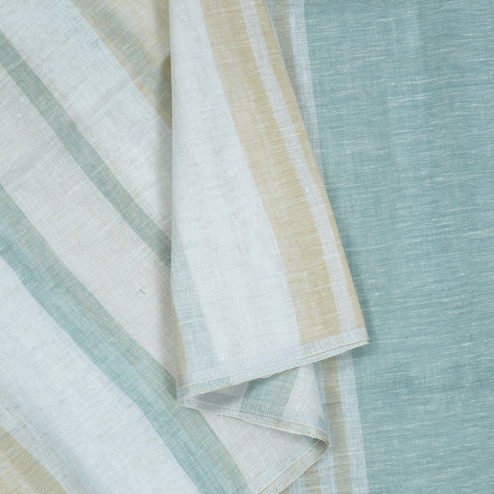 Hayagrivas Powder Blue, White & Cream Stripes Handloom Linen Saree KSBE147C5-3