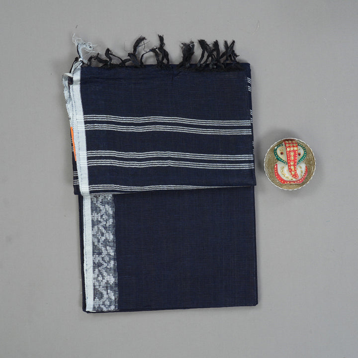 Hayagrivas Navy Blue Handloom Linen Saree KSBE147C7-1