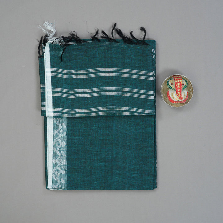 Hayagrivas Peacock Green Handloom Linen Saree KSBE147C7-2