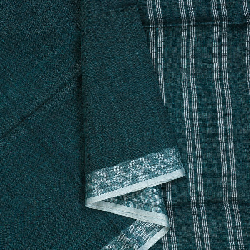 Hayagrivas Peacock Green Handloom Linen Saree KSBE147C7-2