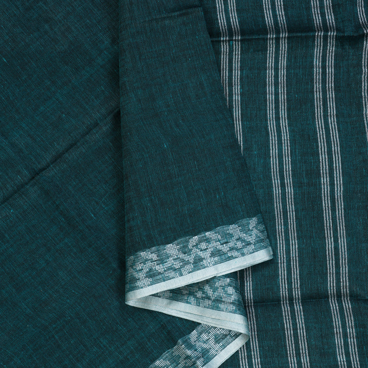 Hayagrivas Peacock Green Handloom Linen Saree KSBE147C7-2