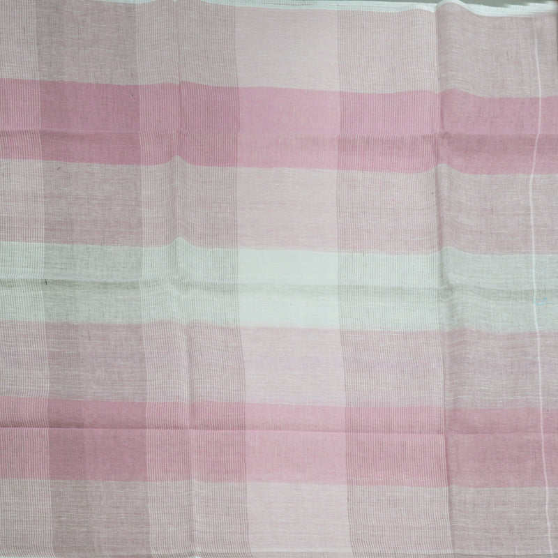 Hayagrivas Baby Pink & Cream Checks Handloom Linen Saree KSBE147C8-1