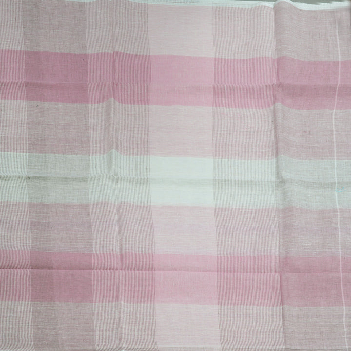 Hayagrivas Baby Pink & Cream Checks Handloom Linen Saree KSBE147C8-1