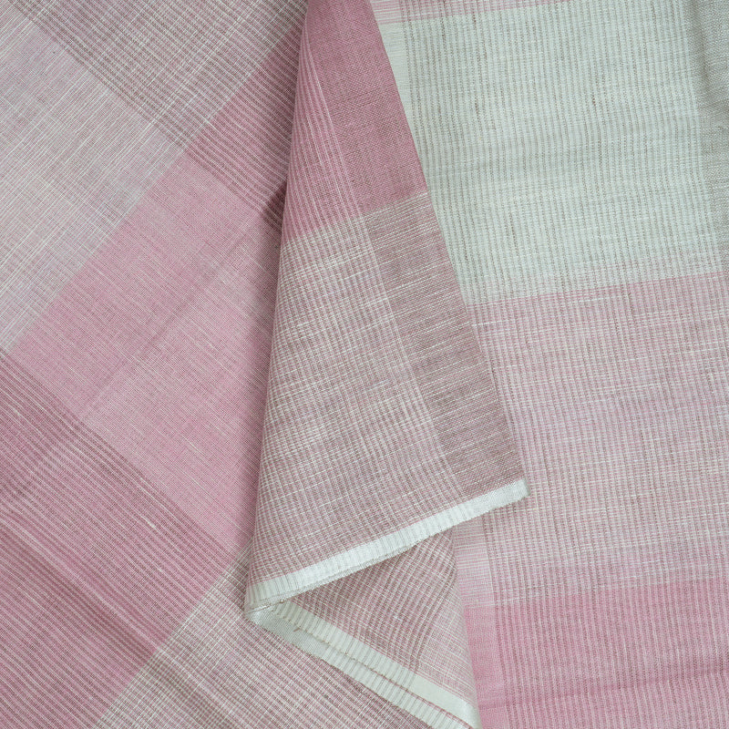 Hayagrivas Baby Pink & Cream Checks Handloom Linen Saree KSBE147C8-1