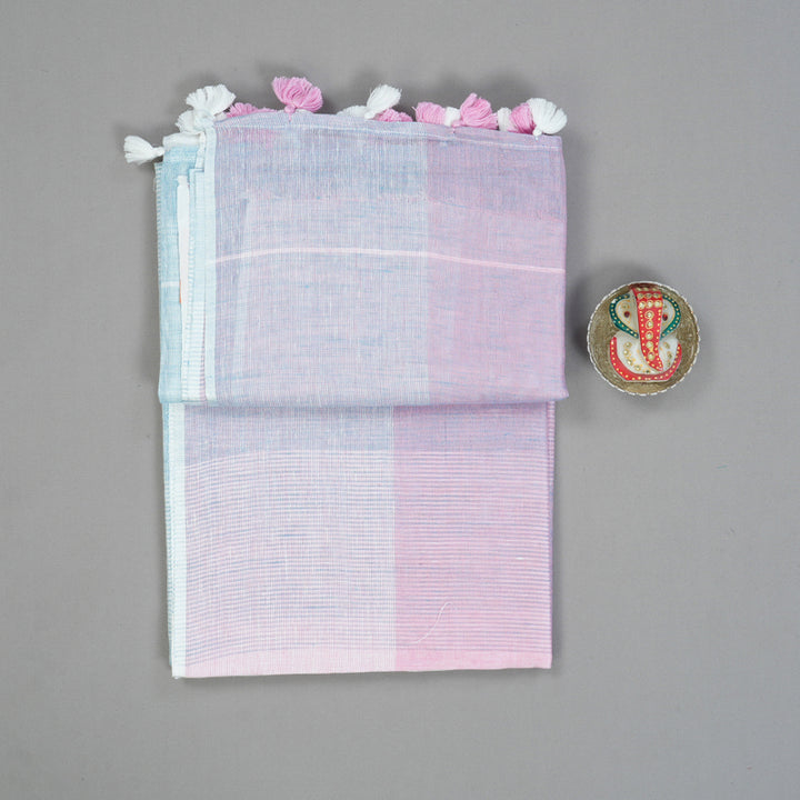 Hayagrivas Powder Blue & Baby Pink Handloom Linen Saree KSBE147C8-2