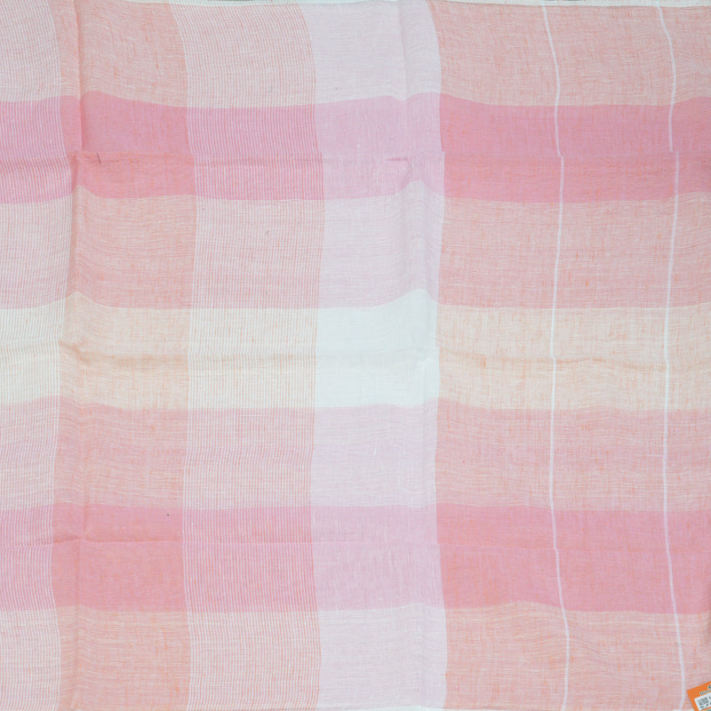 Hayagrivas Peach Pink & Baby Pink Checks Handloom Linen Saree KSBE147C8-3