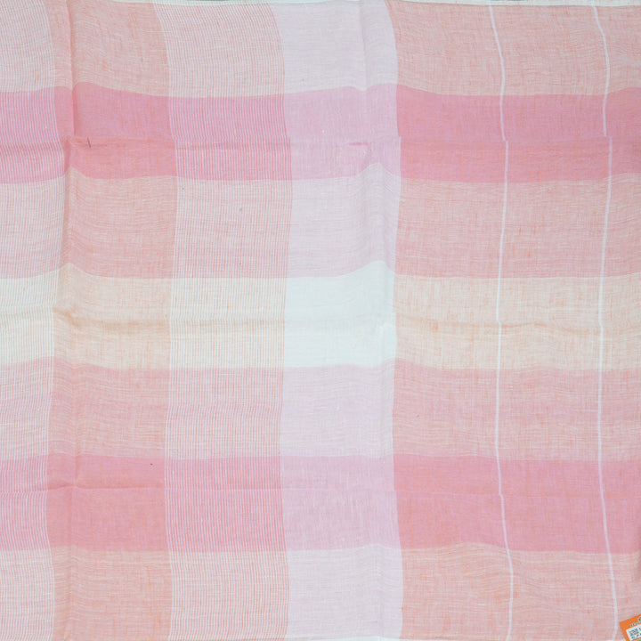Hayagrivas Peach Pink & Baby Pink Checks Handloom Linen Saree KSBE147C8-3