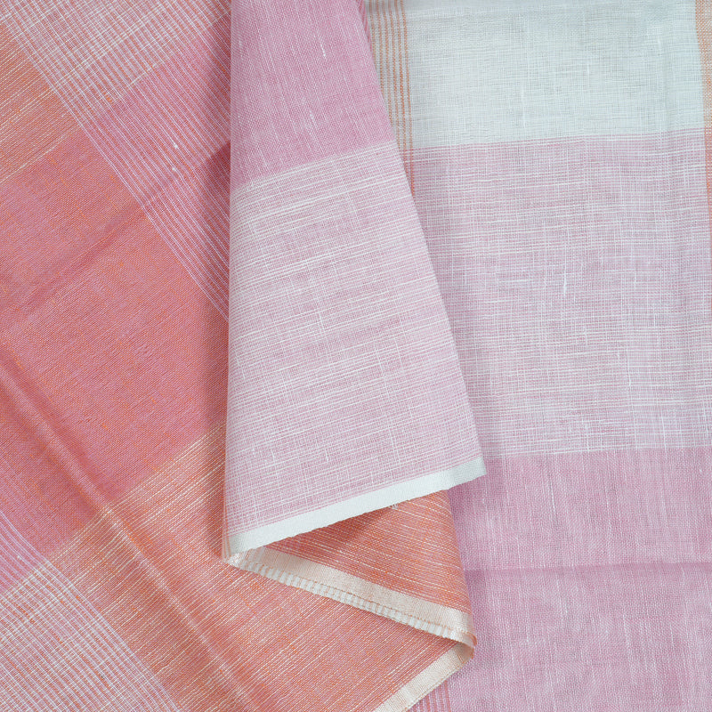 Hayagrivas Peach Pink & Baby Pink Checks Handloom Linen Saree KSBE147C8-3