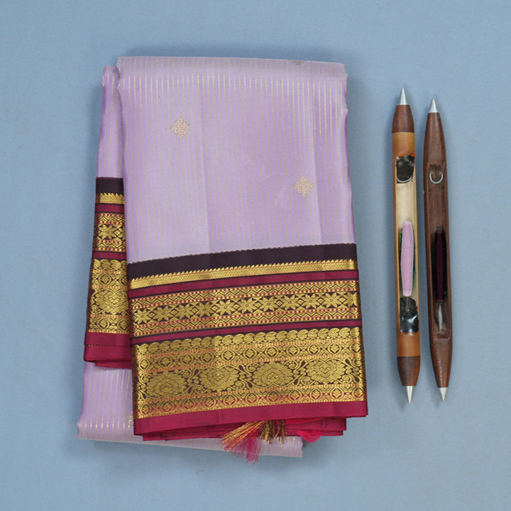 Hayagrivas Handloom Lavendar Kanjivaram Silk Saree with Kanchana Brown Border KSBE149C7-2