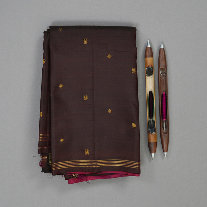 Hayagrivas Handloom Dark Chocolate Brown Kanjivaram Silk Saree KSBE150C1-2