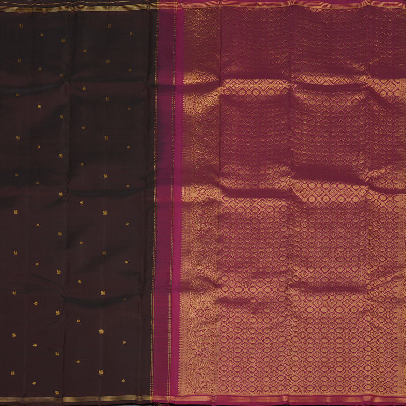 Hayagrivas Handloom Dark Chocolate Brown Kanjivaram Silk Saree KSBE150C1-2