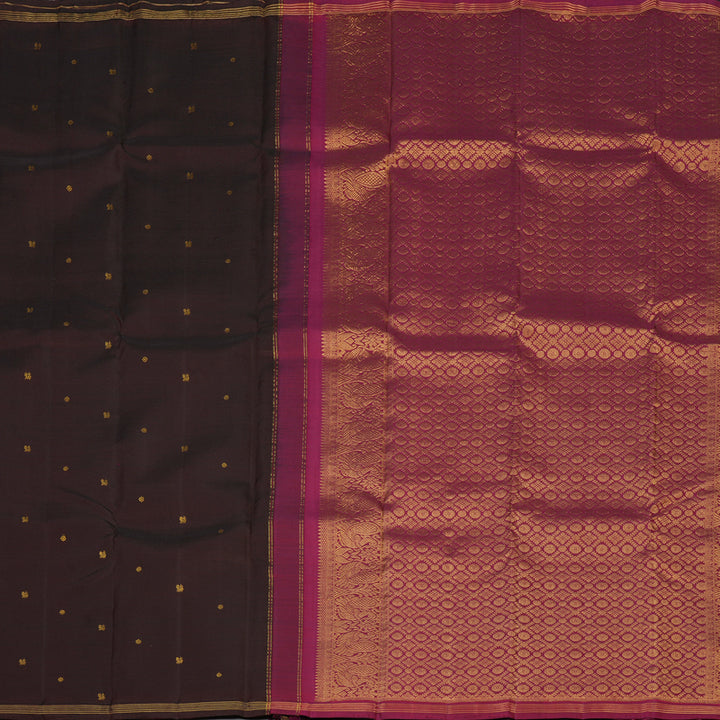 Hayagrivas Handloom Dark Chocolate Brown Kanjivaram Silk Saree KSBE150C1-2
