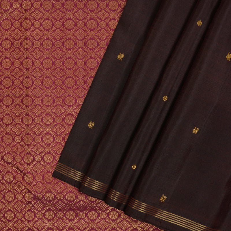 Hayagrivas Handloom Dark Chocolate Brown Kanjivaram Silk Saree KSBE150C1-2