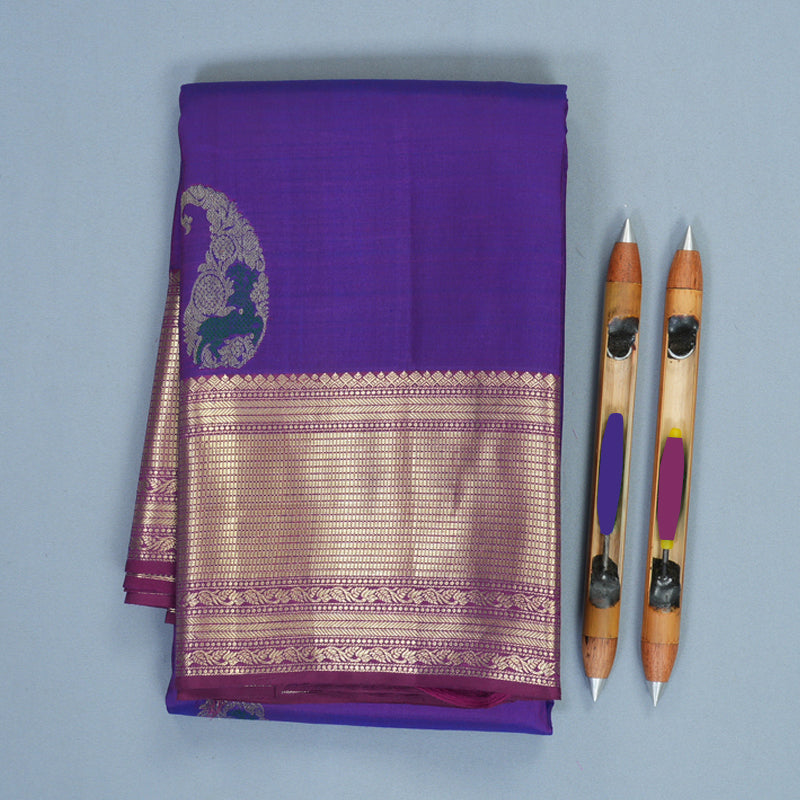 Hayagrivas Handloom Violet Kanjivaram Silk Saree with Vadamalli Border KSBE150C11-1