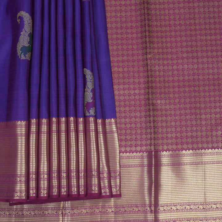 Hayagrivas Handloom Violet Kanjivaram Silk Saree with Vadamalli Border KSBE150C11-1