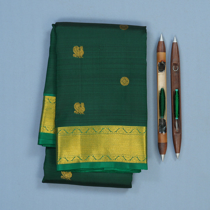 Hayagrivas Handloom Bottle Green Kanjivaram Silk Saree with Meenakshi Green Border KSBE150C14-1
