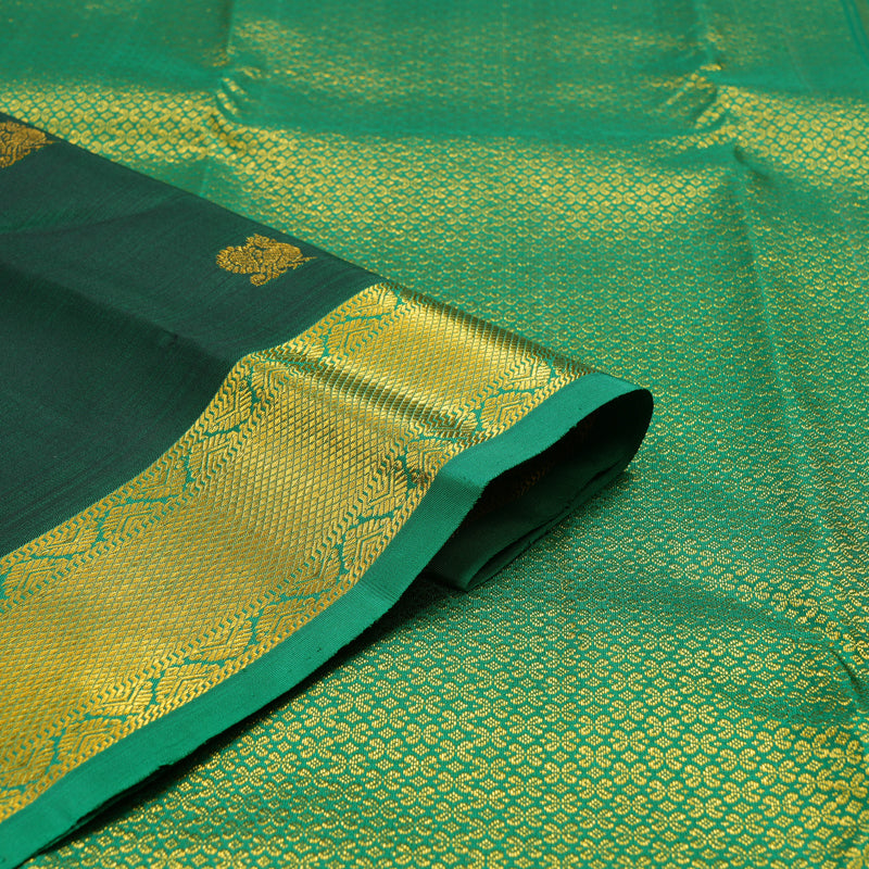 Hayagrivas Handloom Bottle Green Kanjivaram Silk Saree with Meenakshi Green Border KSBE150C14-1