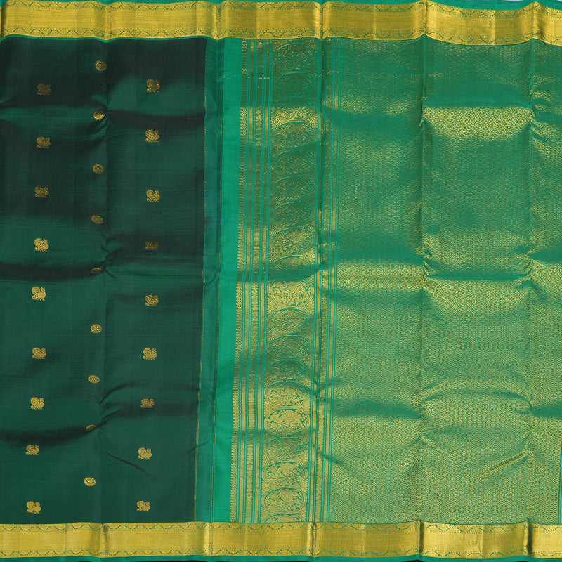 Hayagrivas Handloom Bottle Green Kanjivaram Silk Saree with Meenakshi Green Border KSBE150C14-1
