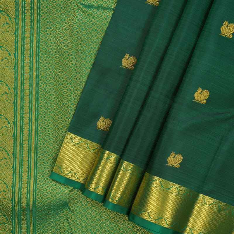 Hayagrivas Handloom Bottle Green Kanjivaram Silk Saree with Meenakshi Green Border KSBE150C14-1