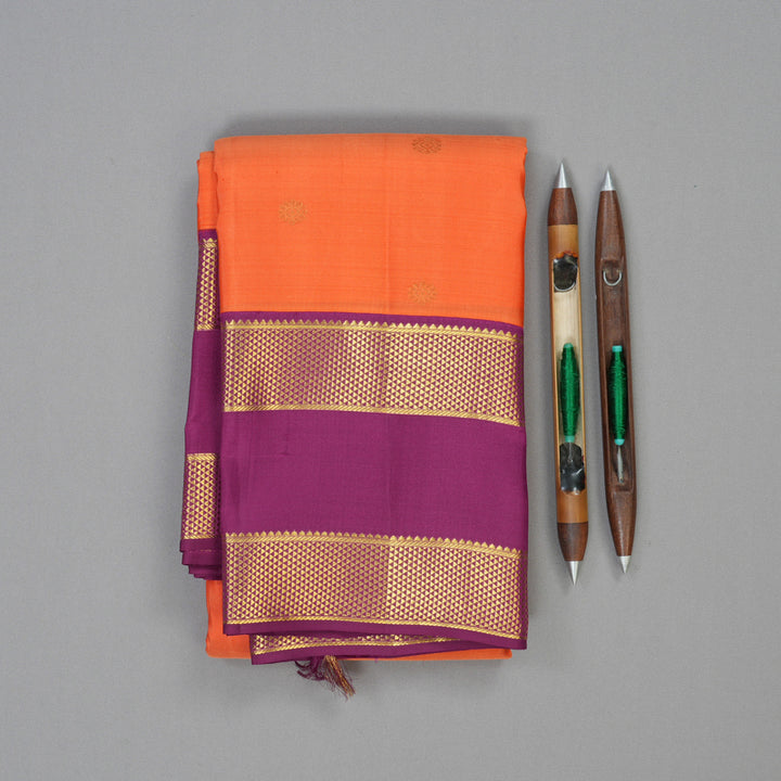 Hayagrivas Handloom Carrot Orange Kanjivaram Silk Saree with Vadamalli Purple Border KSBE150C19-1