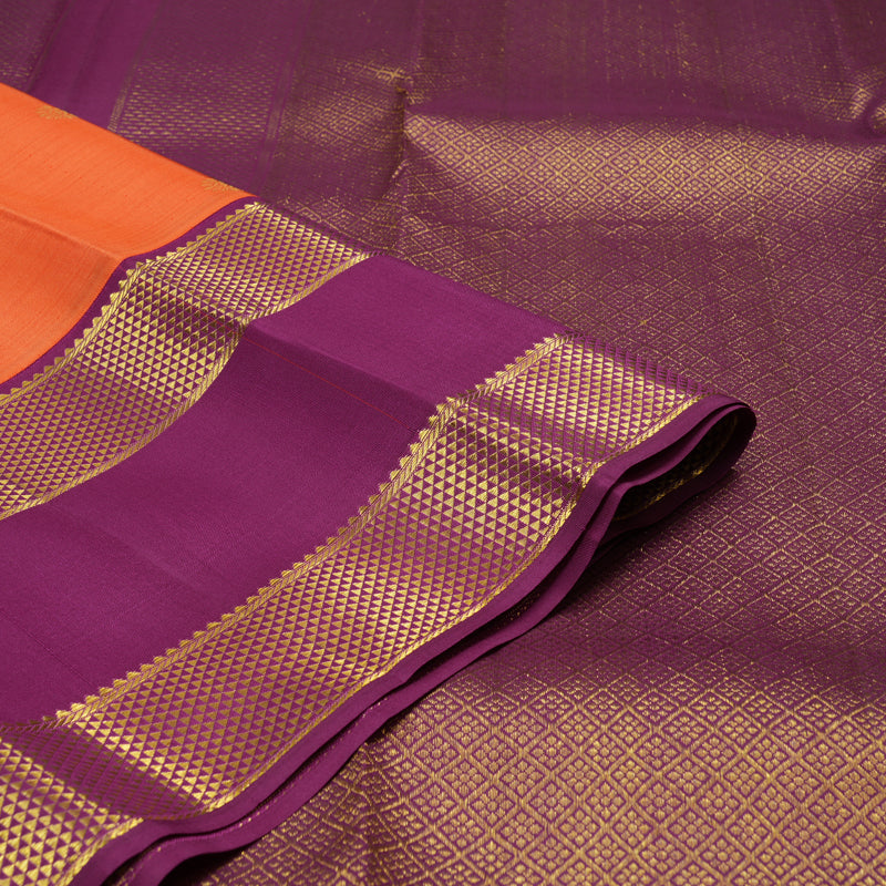 Hayagrivas Handloom Carrot Orange Kanjivaram Silk Saree with Vadamalli Purple Border KSBE150C19-1