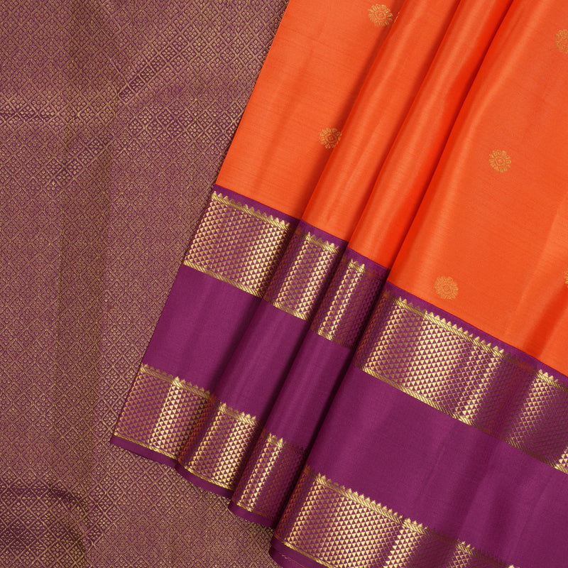 Hayagrivas Handloom Carrot Orange Kanjivaram Silk Saree with Vadamalli Purple Border KSBE150C19-1