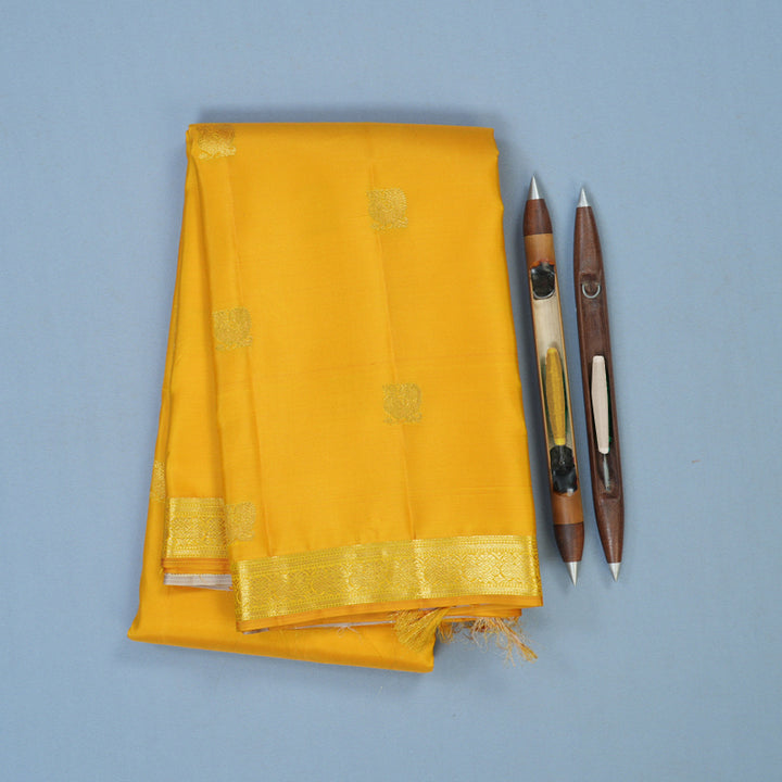 Hayagrivas Handloom Yellow Kanjivaram Silk Saree with Cream Border KSBE150C28-6
