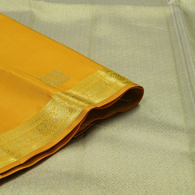Hayagrivas Handloom Yellow Kanjivaram Silk Saree with Cream Border KSBE150C28-6