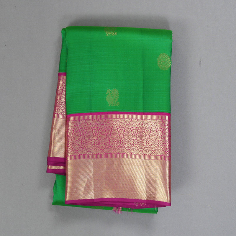 Hayagrivas Handloom Parrot Green Kanjivaram Silk Saree with Pink Border KSBE150C31-3