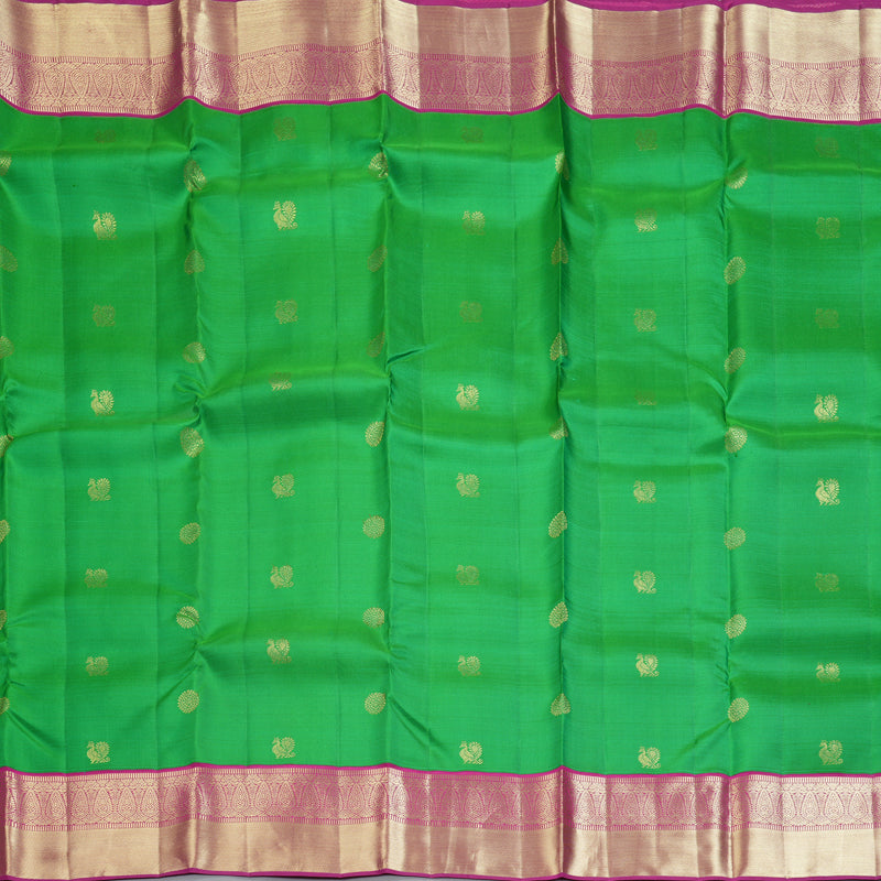 Hayagrivas Handloom Parrot Green Kanjivaram Silk Saree with Pink Border KSBE150C31-3